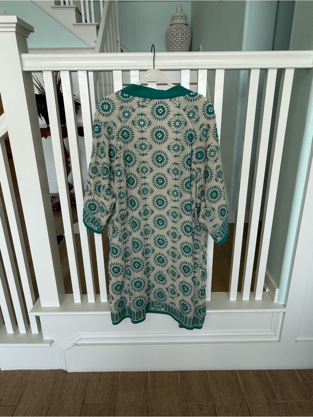 Women's Cream and Teal Printed Shift cover;OS
